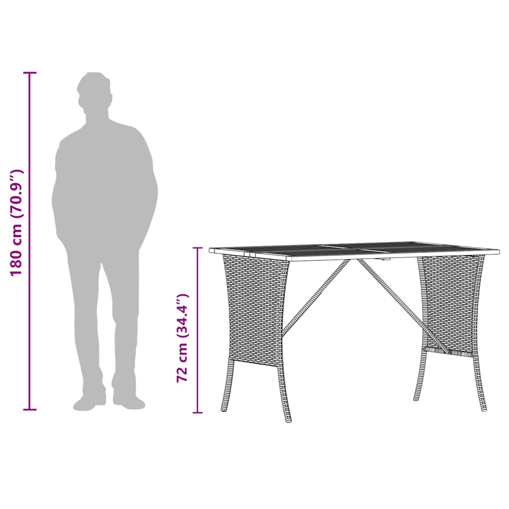 bézs polyrattan akácfa lapos kerti asztal 105x75x72 cm