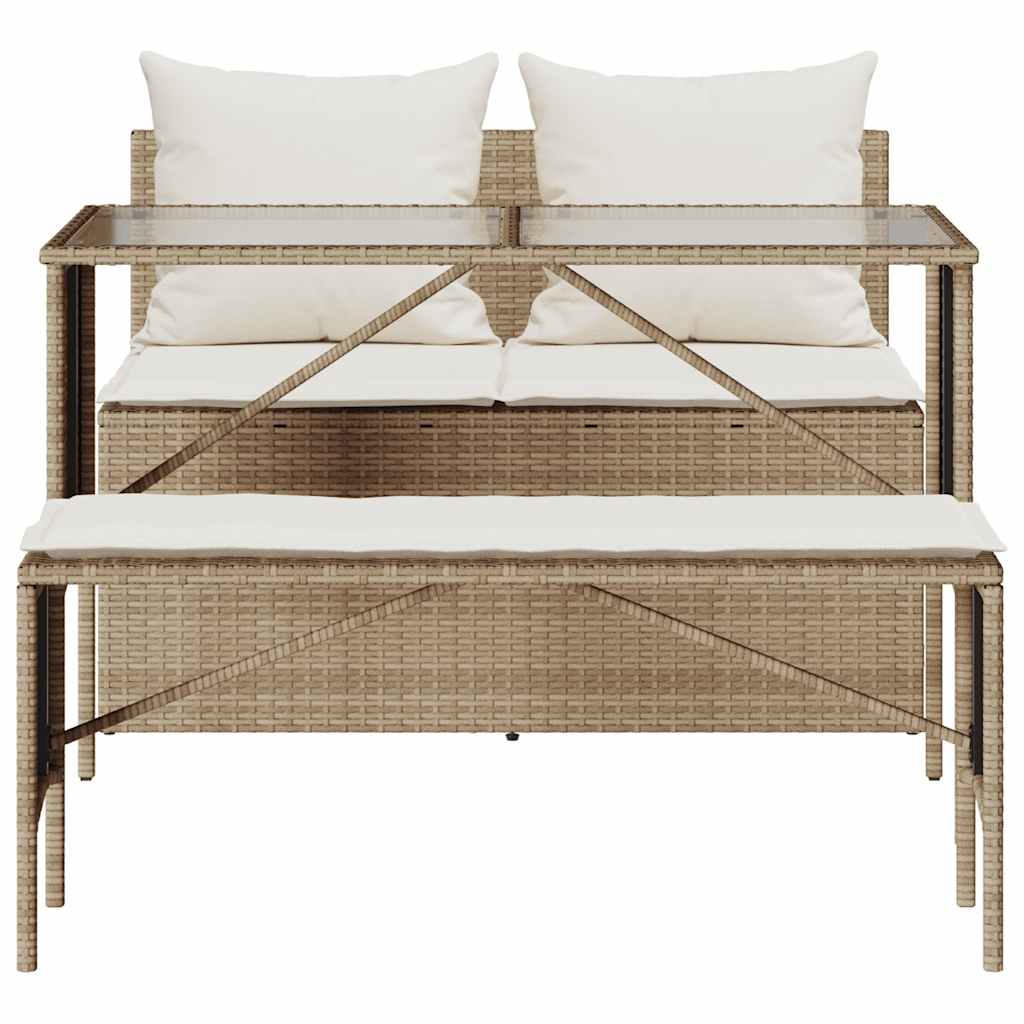 3 részes bézs polyrattan kerti étkezőgarnitúra párnákkal