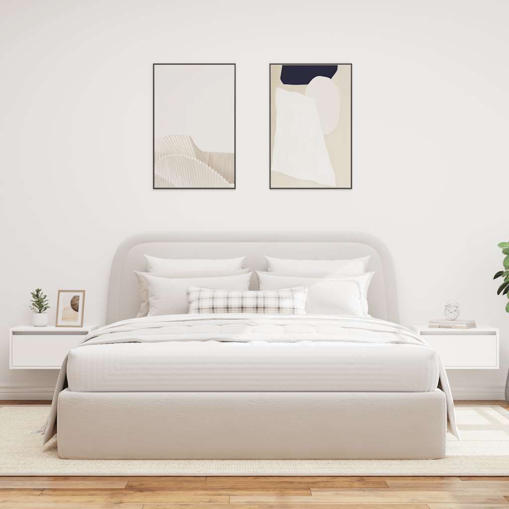 2 db fehér falra szerelhető éjjeliszekrény LED-világítással