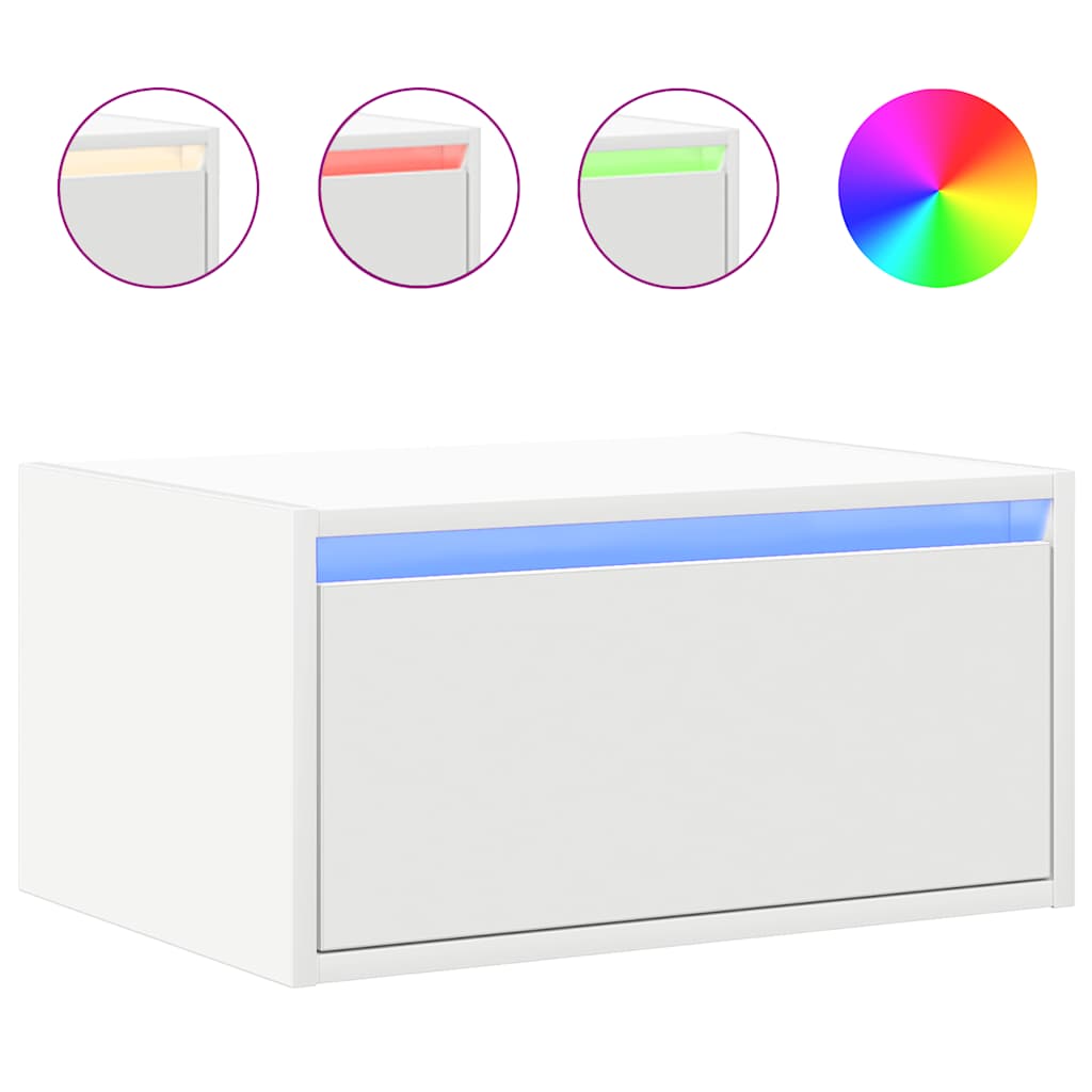 2 db fehér falra szerelhető éjjeliszekrény LED-világítással