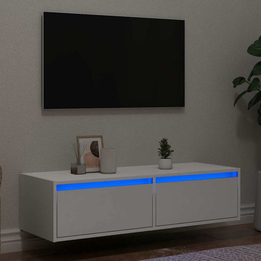 TV szekrény LED világítással fehér 100X35,5x25 cm