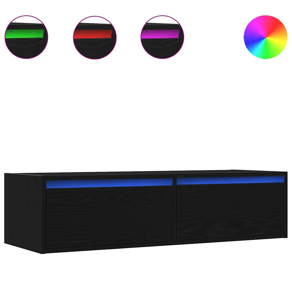 TV szekrény LED világítással fekete tölgy 100X35,5x25 cm