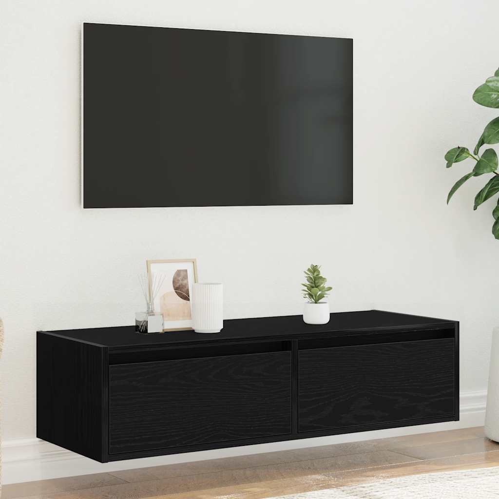 TV szekrény LED világítással fekete tölgy 100X35,5x25 cm