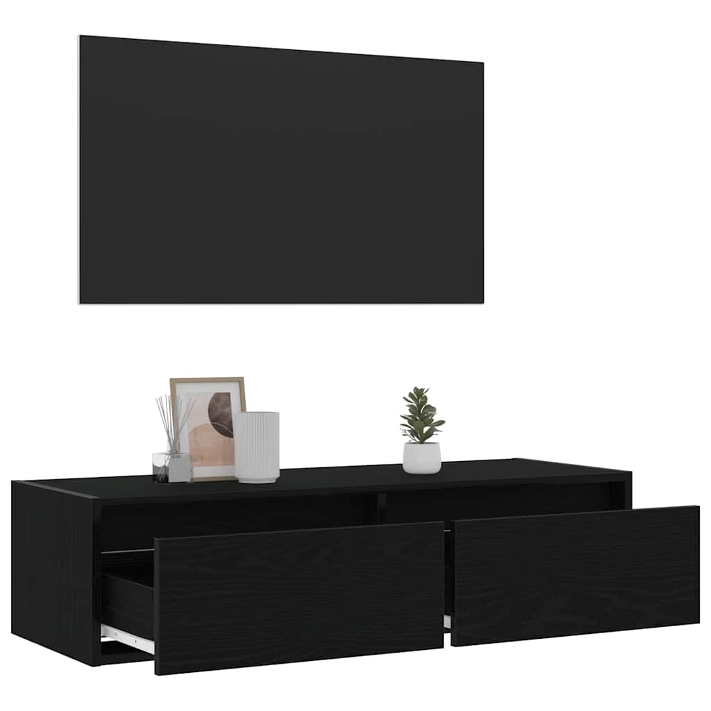 TV szekrény LED világítással fekete tölgy 100X35,5x25 cm