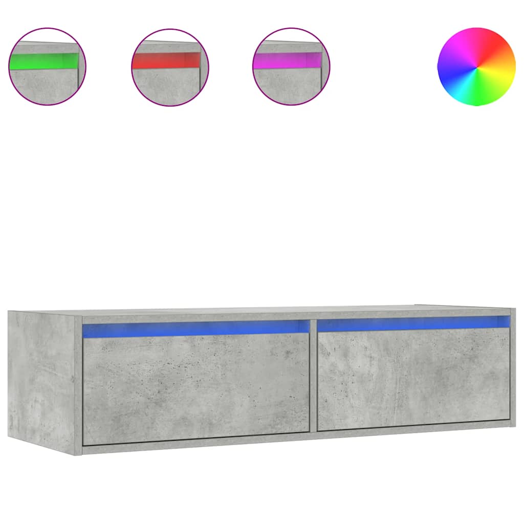 TV szekrény LED világítással beton szürke 100X35,5x25 cm