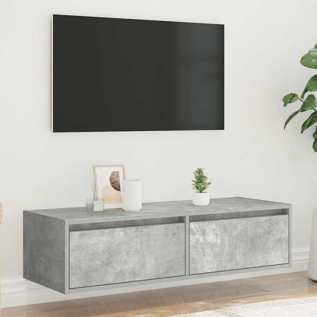 TV szekrény LED világítással beton szürke 100X35,5x25 cm