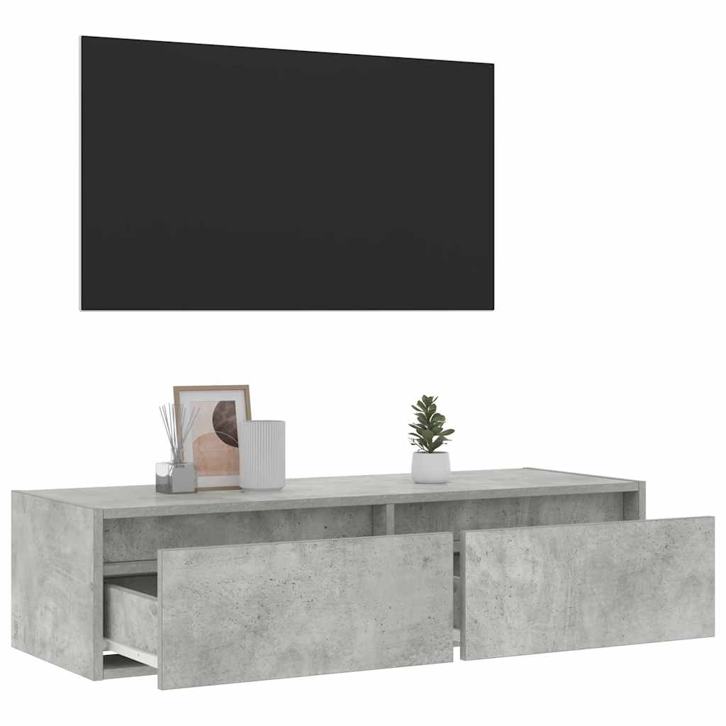 TV szekrény LED világítással beton szürke 100X35,5x25 cm