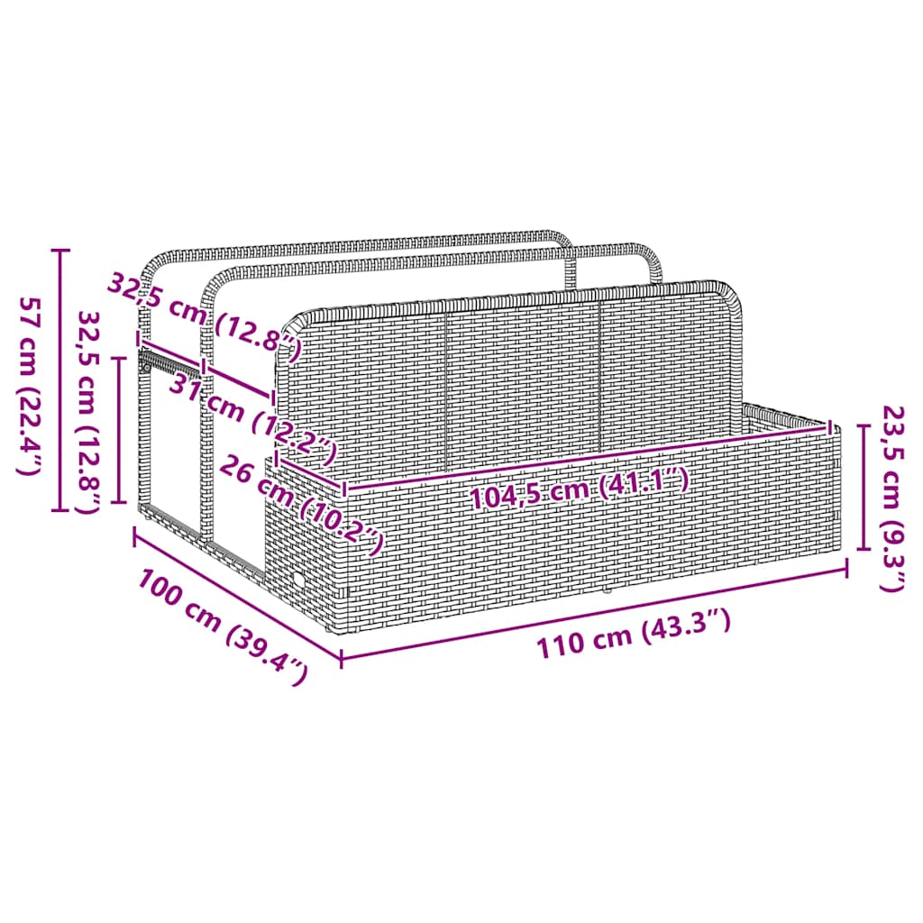 fekete polyrattan medence melletti úszótároló 110x100x57 cm