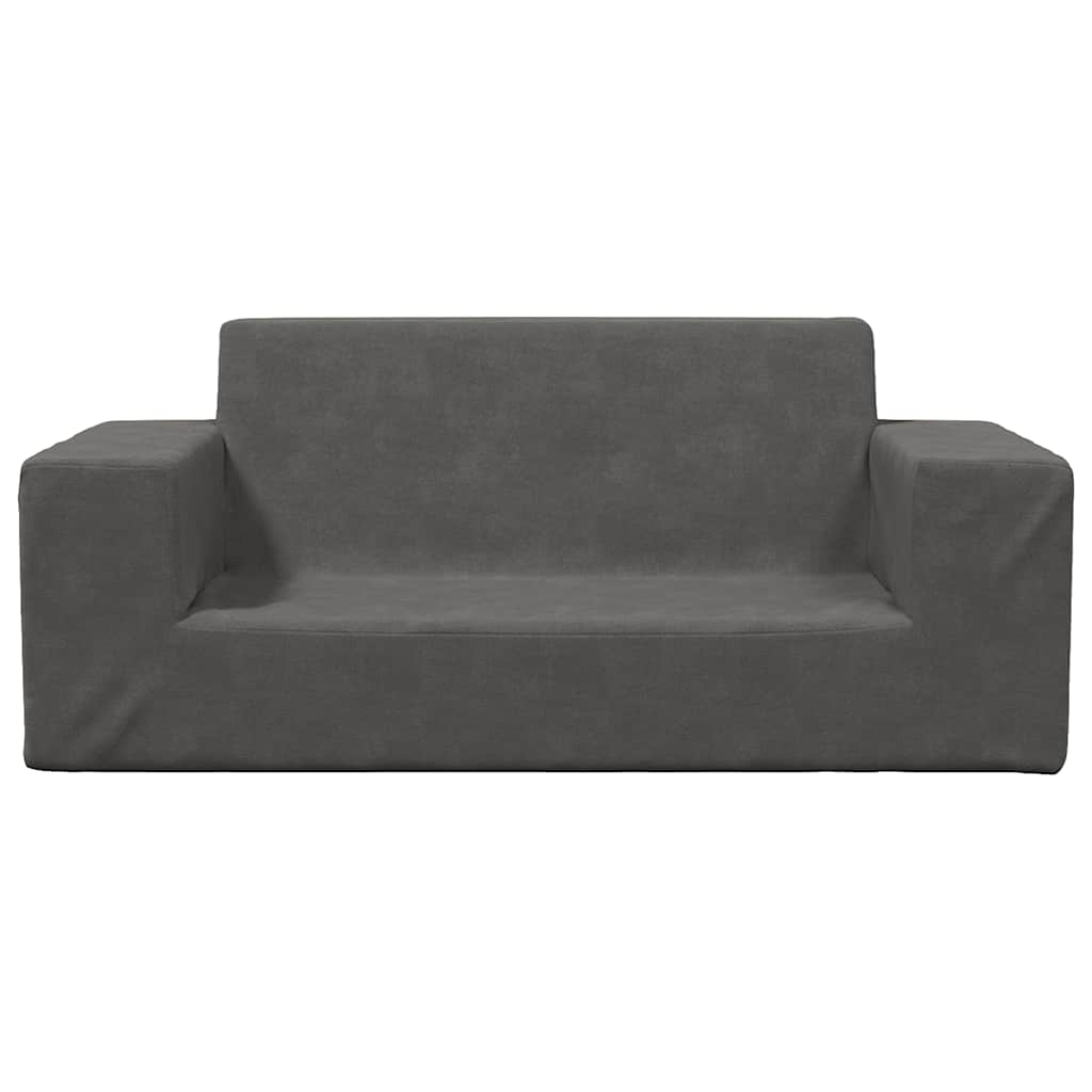 kétszemélyes antracitszürke puha plüss gyerekkanapé