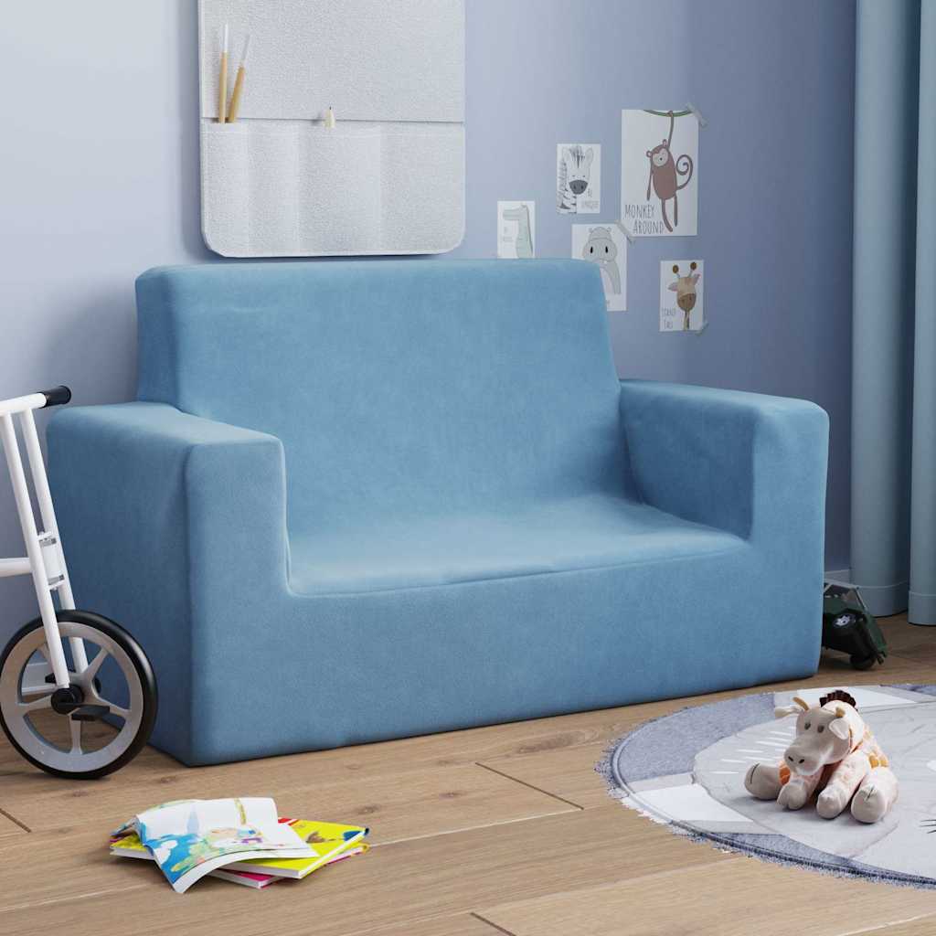 kétszemélyes kék puha plüss gyerekkanapé