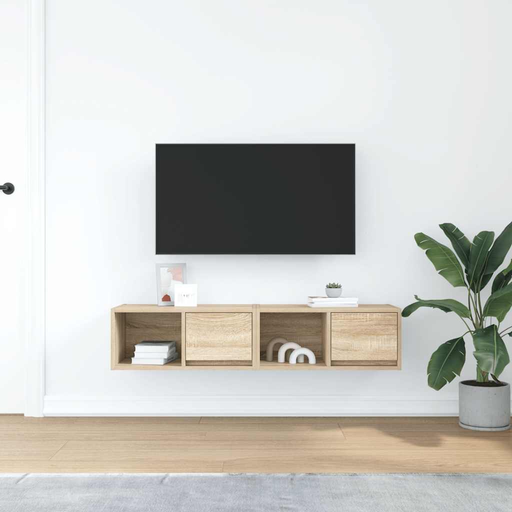2 db sonoma tölgy színű szerelt fa TV-szekrény 60x31x25,5 cm