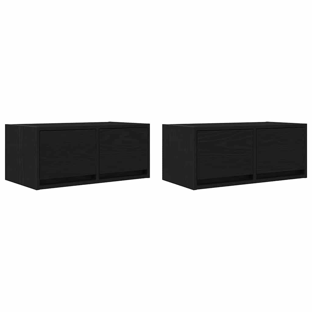2 db fekete tölgy színű szerelt fa TV-szekrény 60x31x25,5 cm