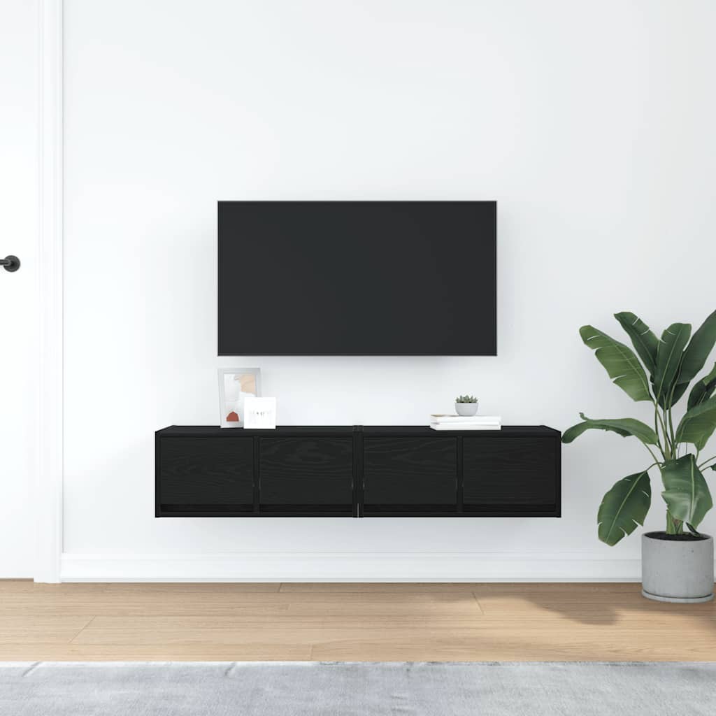 2 db fekete tölgy színű szerelt fa TV-szekrény 60x31x25,5 cm