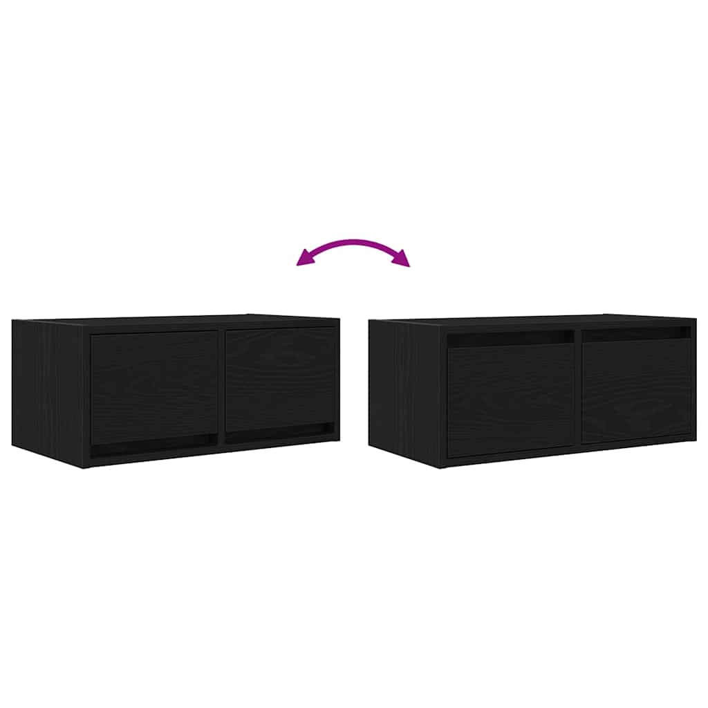 2 db fekete tölgy színű szerelt fa TV-szekrény 60x31x25,5 cm