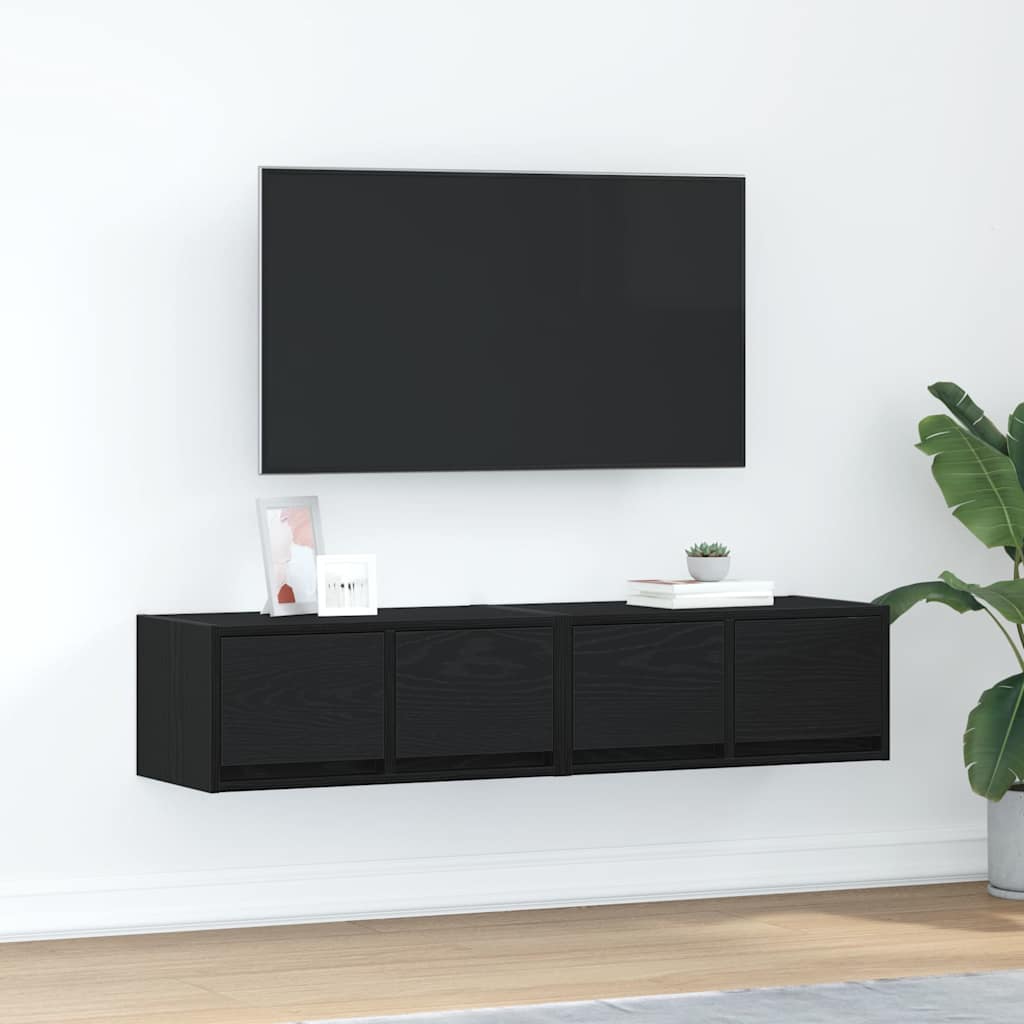 2 db fekete tölgy színű szerelt fa TV-szekrény 60x31x25,5 cm