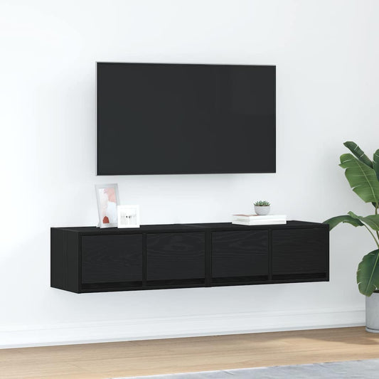 2 db fekete tölgy színű szerelt fa TV-szekrény 60x31x25,5 cm