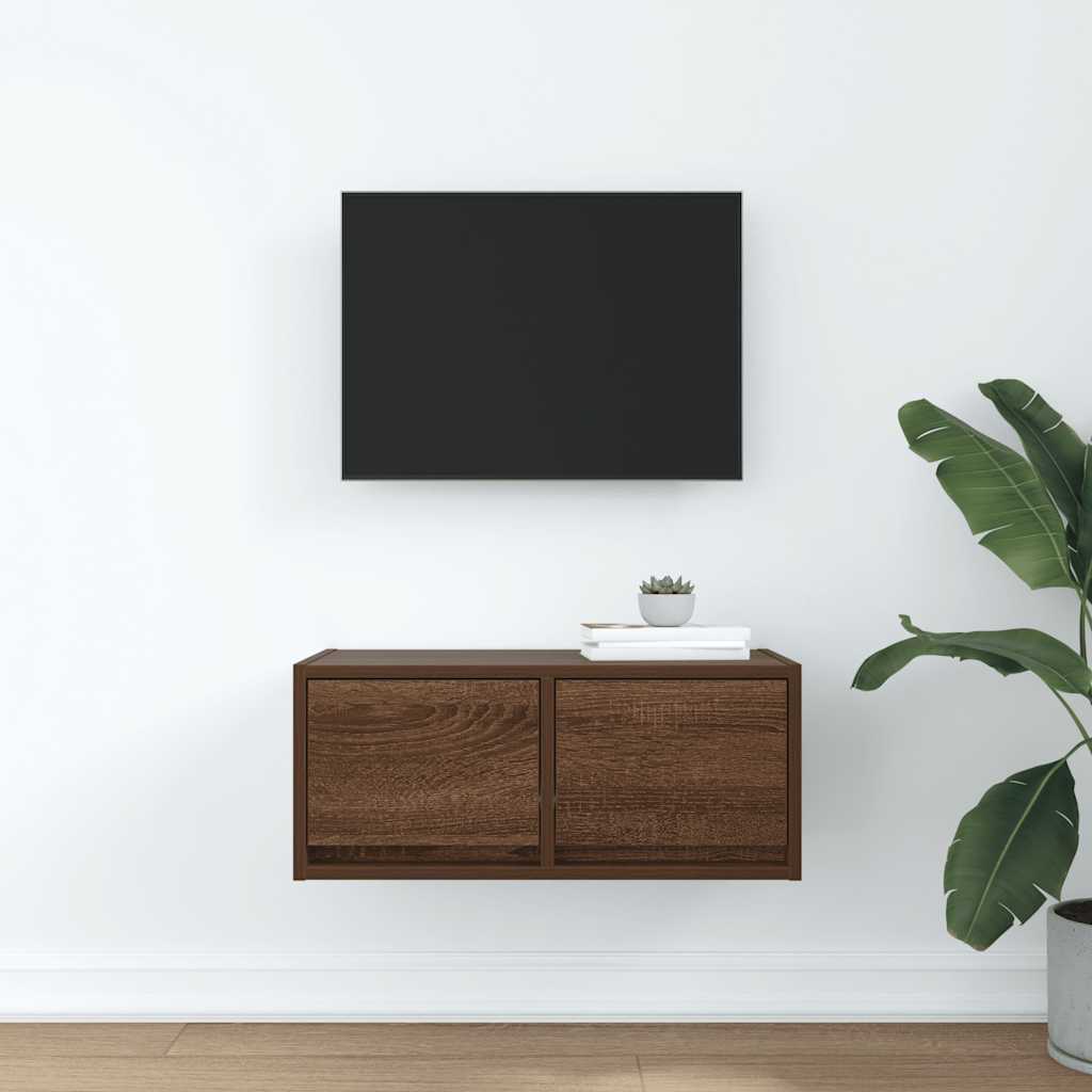 barna tölgy színű szerelt fa TV-szekrény 60x31x25,5 cm