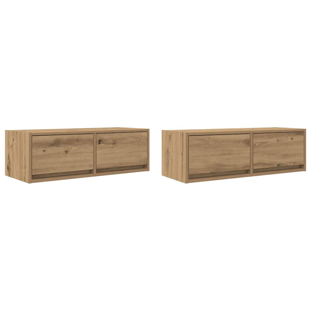 2 db kézműves tölgy színű szerelt fa TV-szekrény 80x31x25,5 cm