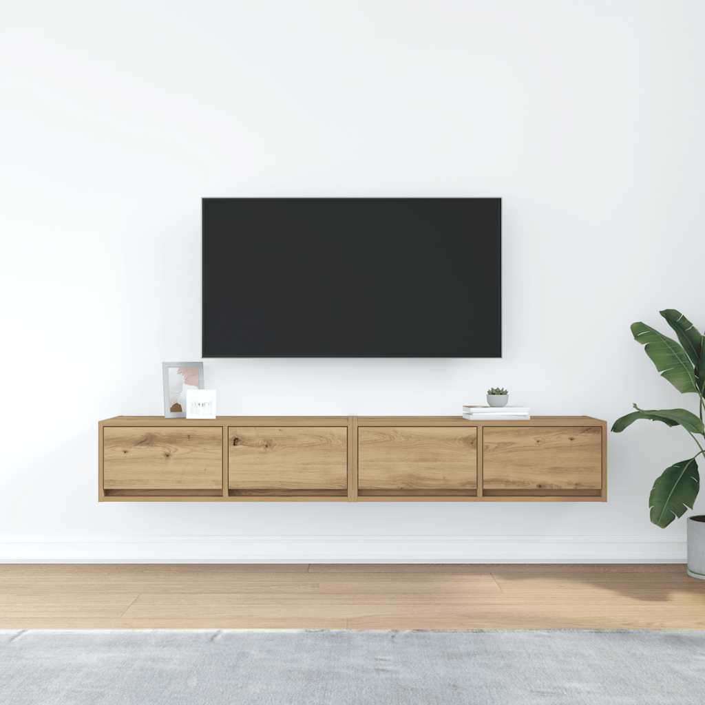 2 db kézműves tölgy színű szerelt fa TV-szekrény 80x31x25,5 cm