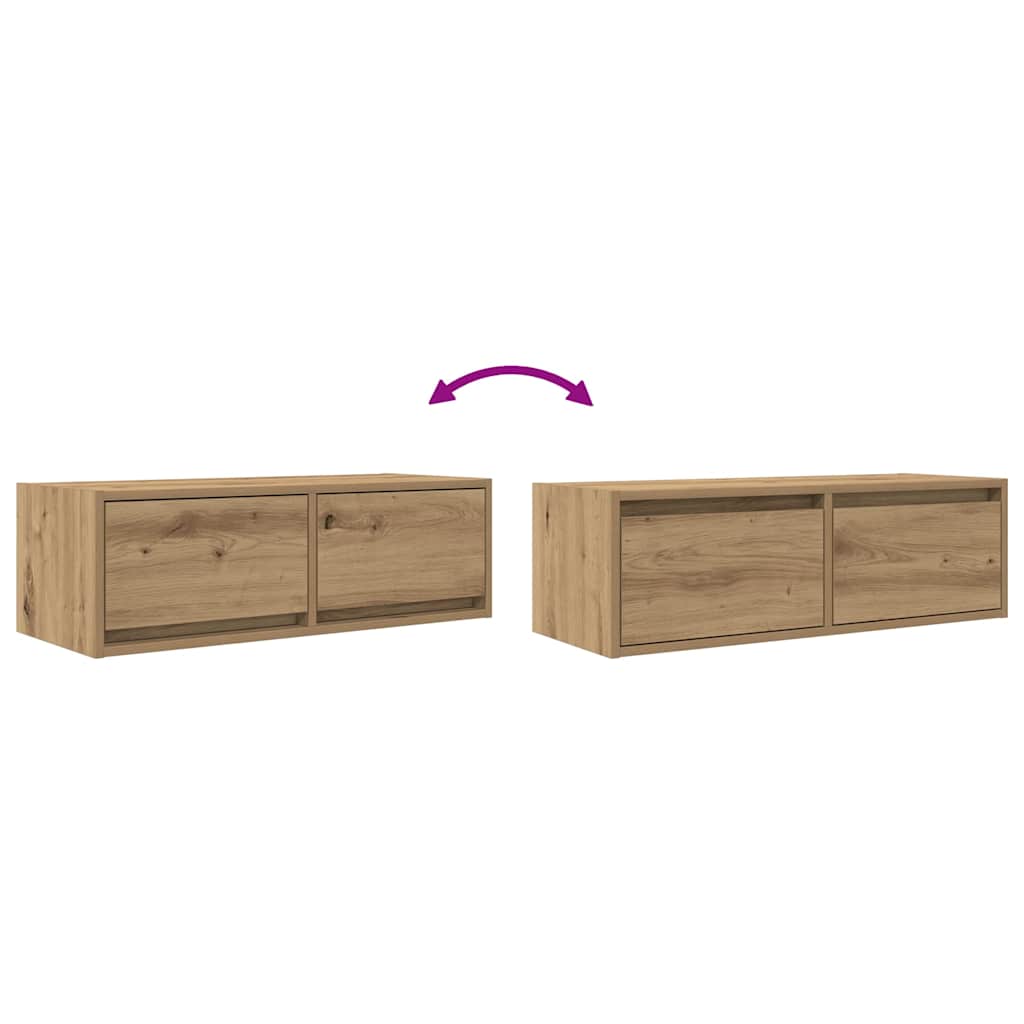 2 db kézműves tölgy színű szerelt fa TV-szekrény 80x31x25,5 cm