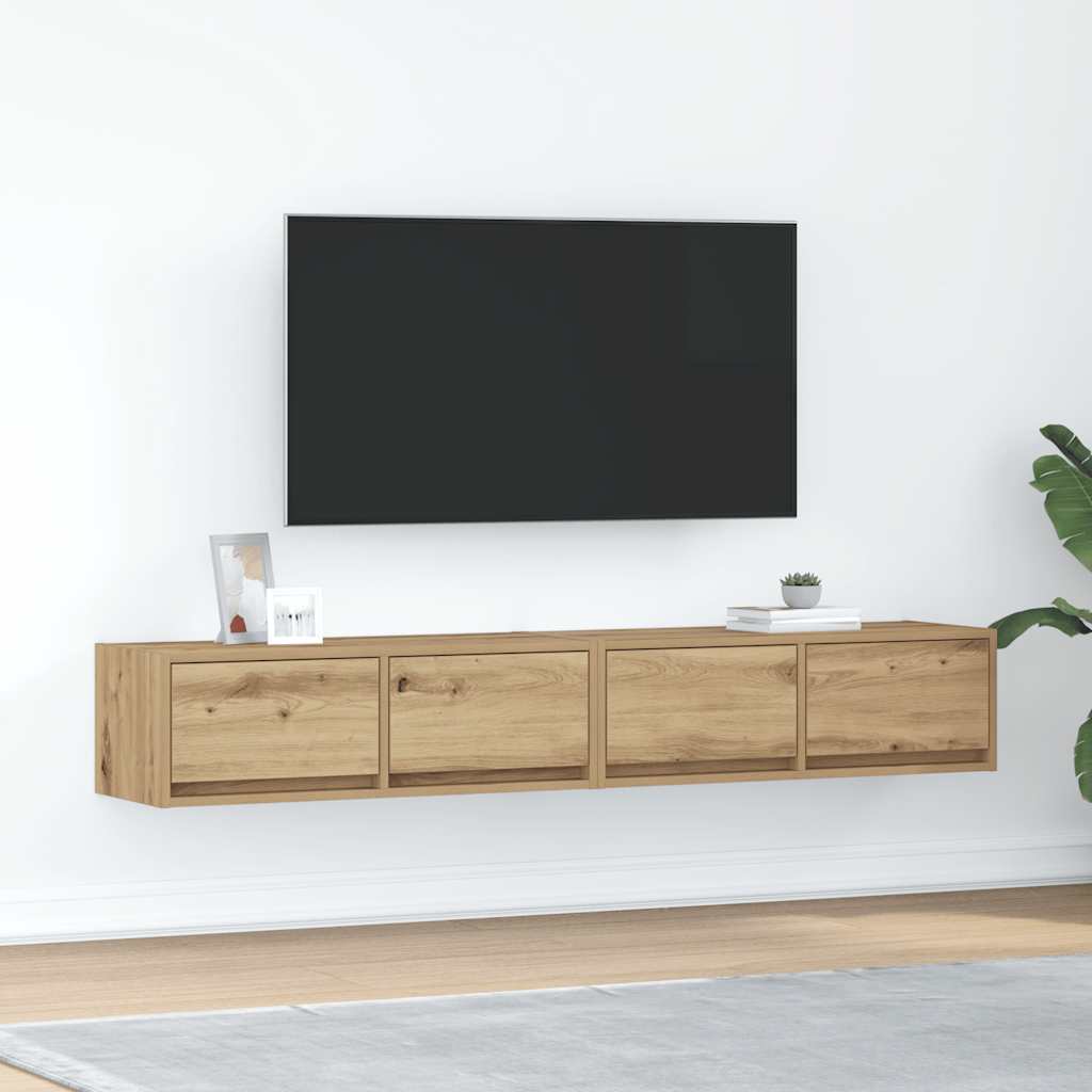 2 db kézműves tölgy színű szerelt fa TV-szekrény 80x31x25,5 cm