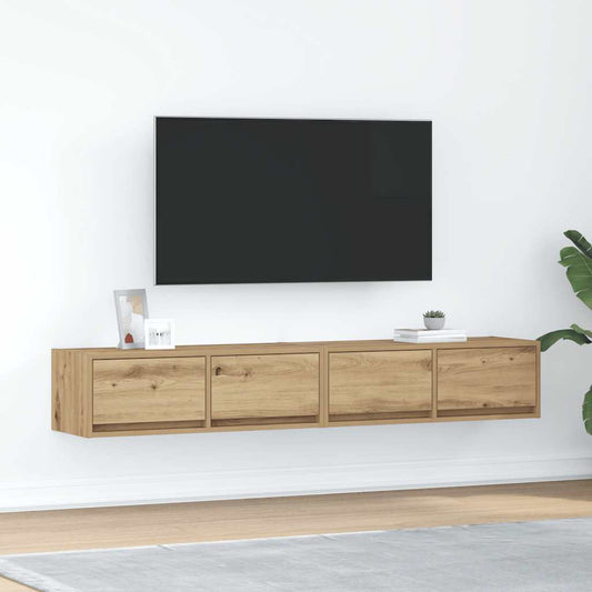2 db kézműves tölgy színű szerelt fa TV-szekrény 80x31x25,5 cm