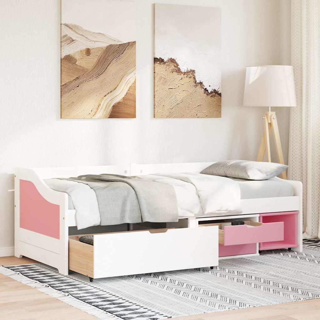 Napozóágy 3 fiókkal matrac nélkül IRUN Fehér&Rózsaszín 90x200cm