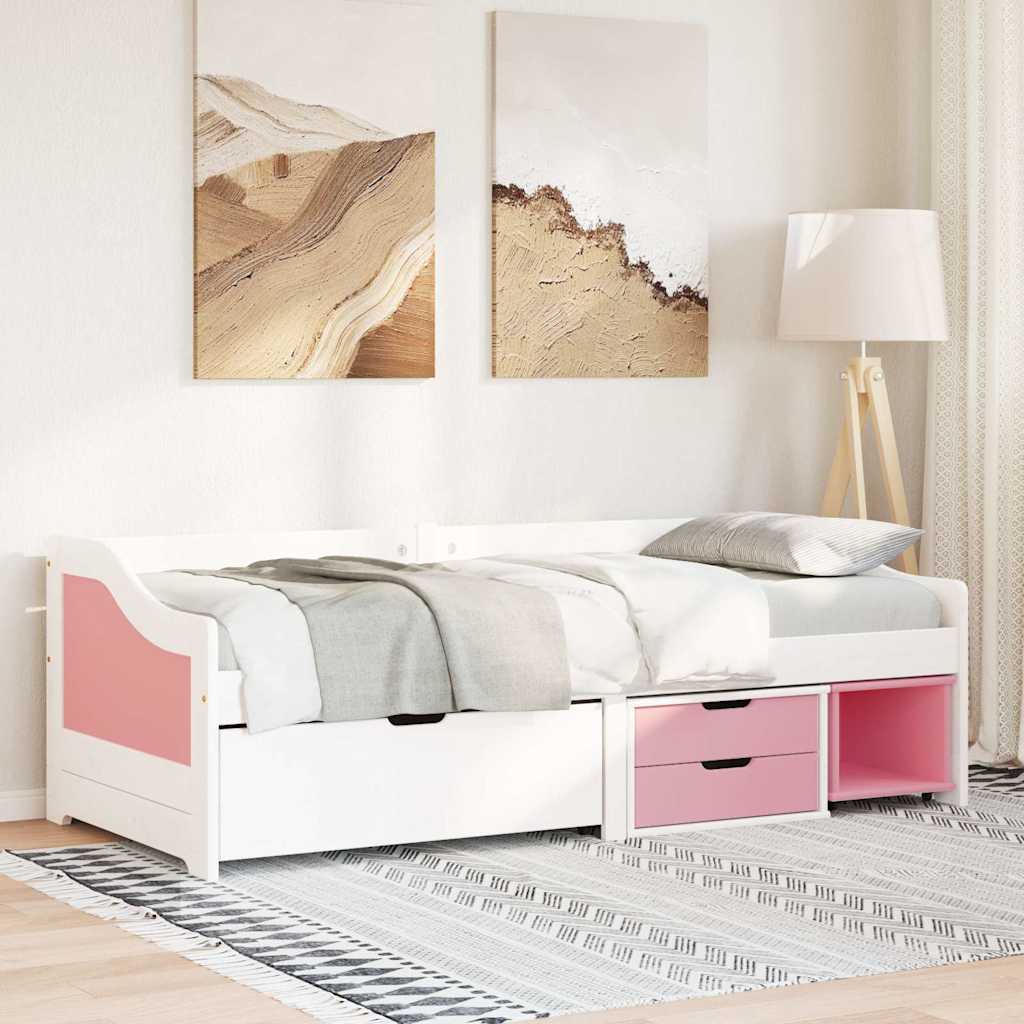 Napozóágy 3 fiókkal matrac nélkül IRUN Fehér&Rózsaszín 90x200cm
