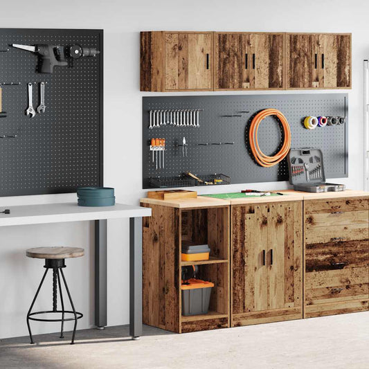 2 db antik fa színű szerelt fa garázs szekrények