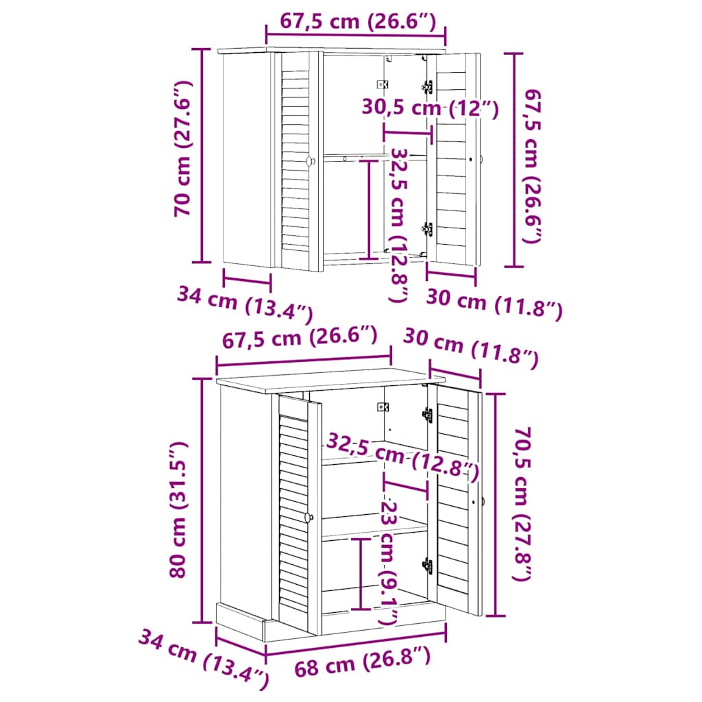 Fürdőszoba bútor szett polcokkal 2 pcs Barna 67.5 x 34 x 80 cm