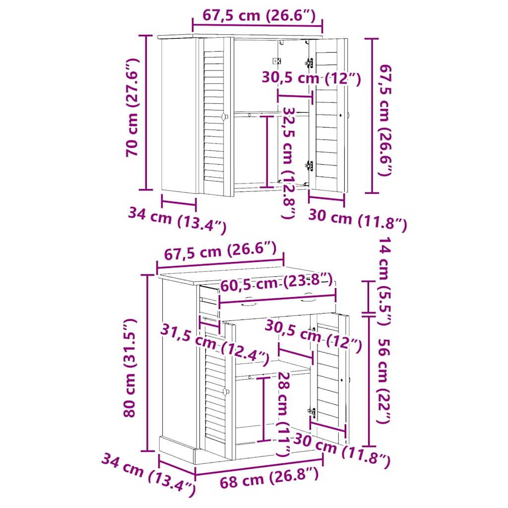 Fürdőszoba bútor szett VIGO 2 pcs Barna 67.5 x 34 x 80 cm