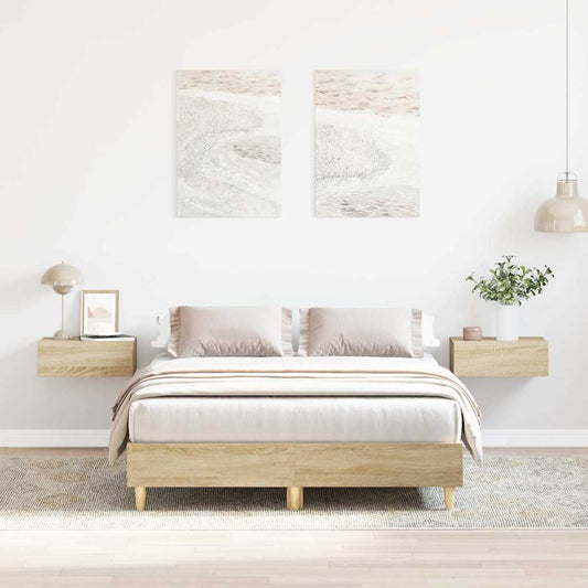 sonoma tölgy színű szerelt fa ágykeret matrac nélkül 120x200 cm