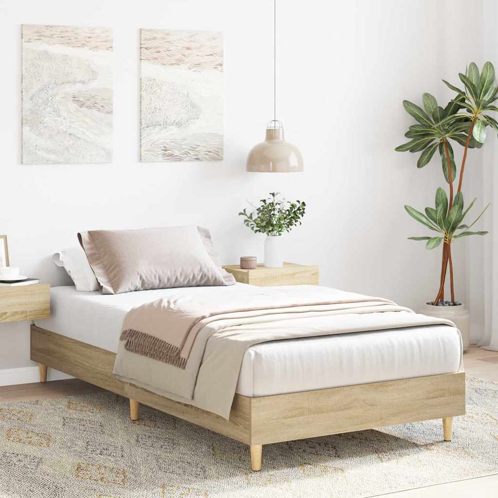 sonoma tölgy színű szerelt fa ágykeret matrac nélkül 90x200 cm