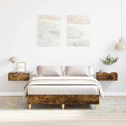 füstös tölgy színű szerelt fa ágykeret matrac nélkül 140x190 cm