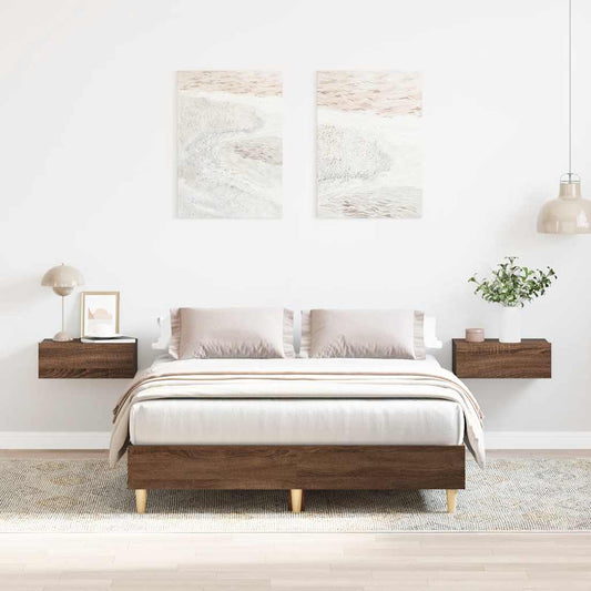 barna tölgy színű szerelt fa ágykeret matrac nélkül 140x190 cm