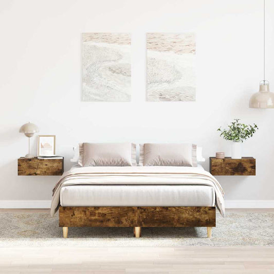füstös tölgy színű szerelt fa ágykeret matrac nélkül 135x190 cm