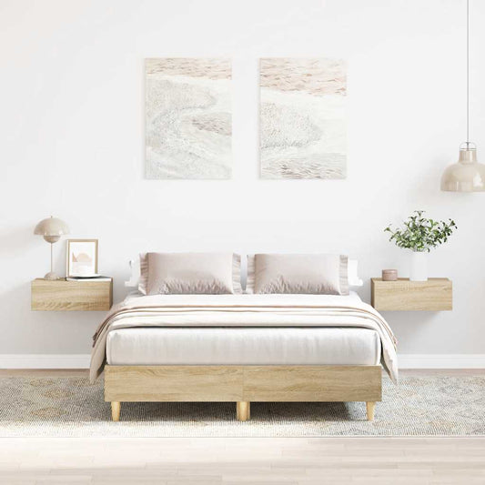 sonoma tölgy színű szerelt fa ágykeret matrac nélkül 120x190 cm