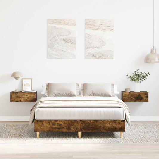 füstös tölgy színű szerelt fa ágykeret matrac nélkül 120x190 cm
