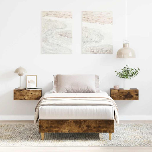füstös tölgy színű szerelt fa ágykeret matrac nélkül 90x190 cm