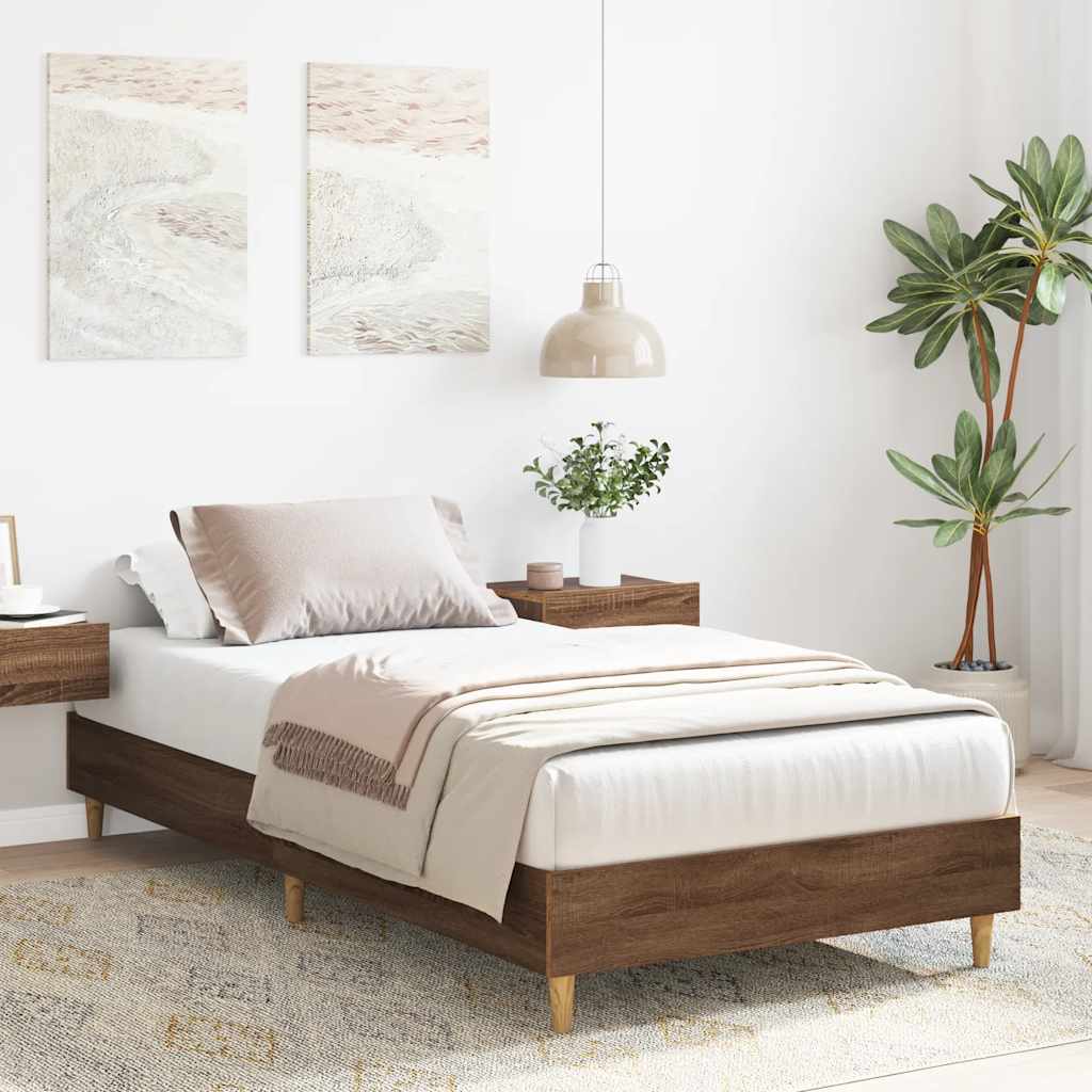 barna tölgy színű szerelt fa ágykeret matrac nélkül 90x190 cm