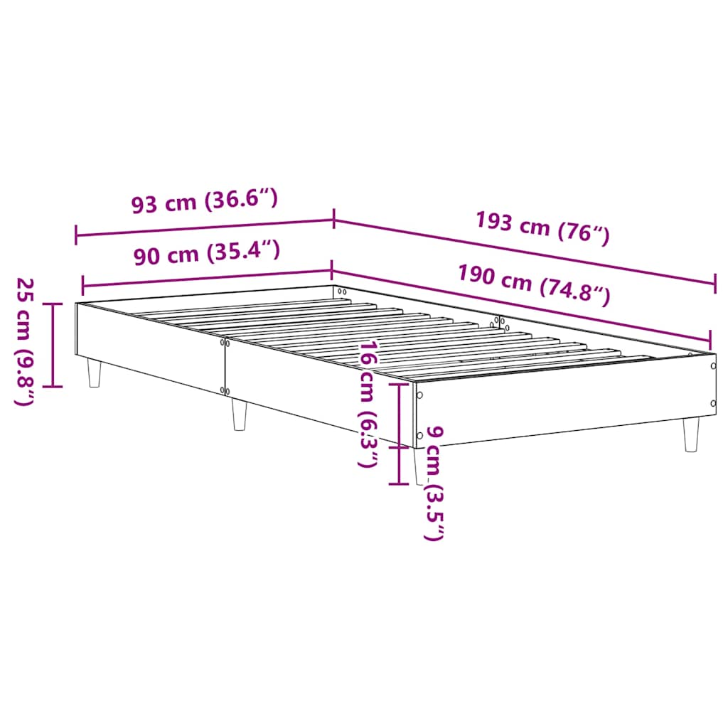 barna tölgy színű szerelt fa ágykeret matrac nélkül 90x190 cm