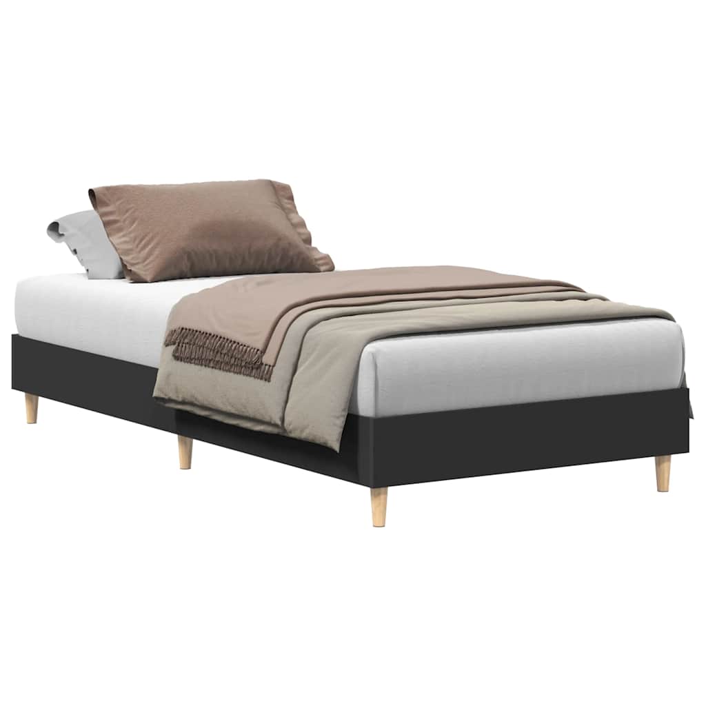 fekete szerelt fa ágykeret matrac nélkül 75 x 190 cm