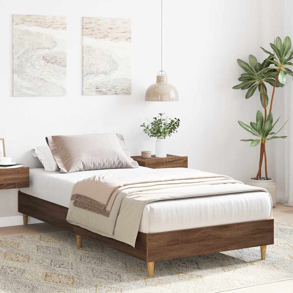 barna tölgy színű szerelt fa ágykeret matrac nélkül 75x190 cm
