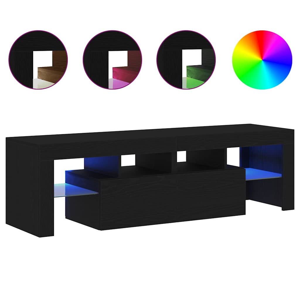 fekete tölgy szerelt fa TV-szekrény LED-ekkel 140x36,5x40 cm