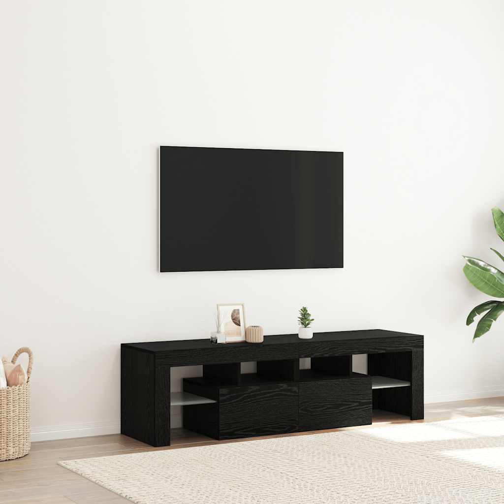 fekete tölgy szerelt fa TV-szekrény LED-ekkel 140x36,5x40 cm