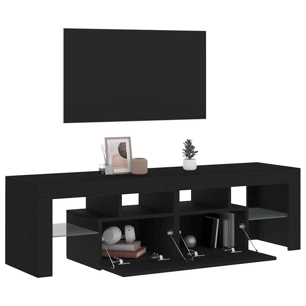 fekete tölgy szerelt fa TV-szekrény LED-ekkel 140x36,5x40 cm