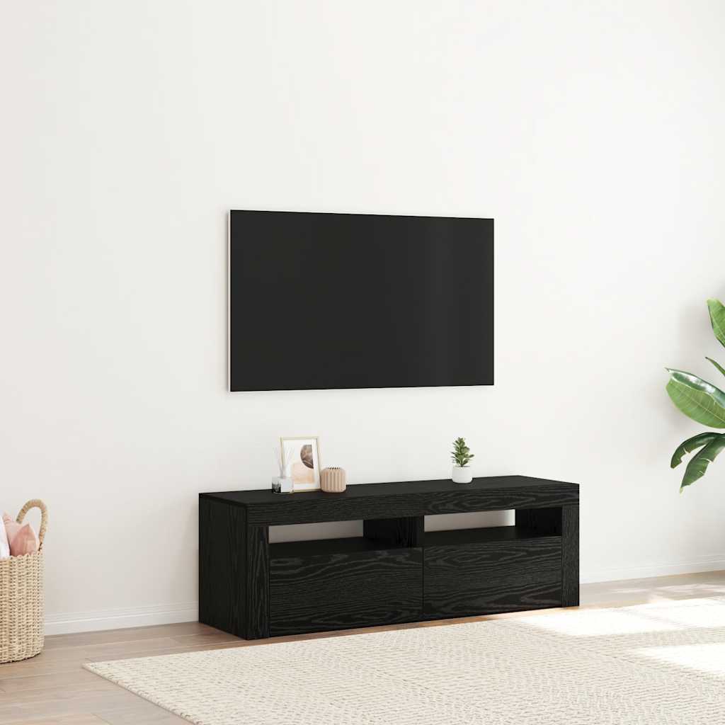 fekete tölgy szerelt fa TV-szekrény LED-ekkel 120x35x40 cm