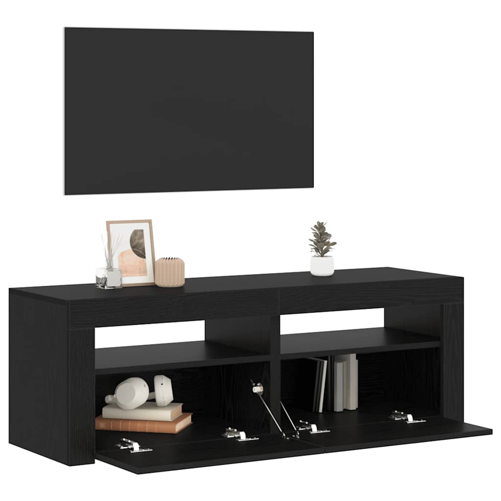 fekete tölgy szerelt fa TV-szekrény LED-ekkel 120x35x40 cm
