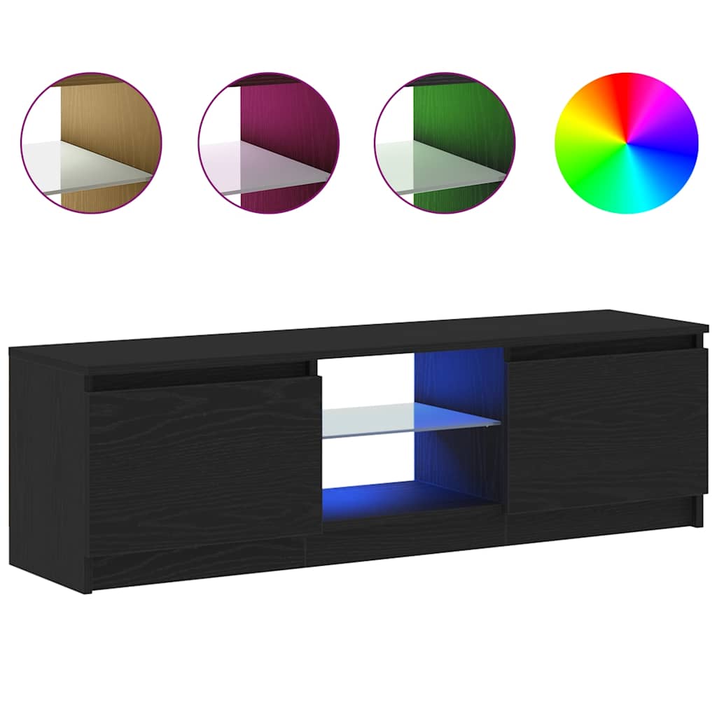 fekete tölgy szerelt fa TV-szekrény LED-ekkel 120x30x36 cm