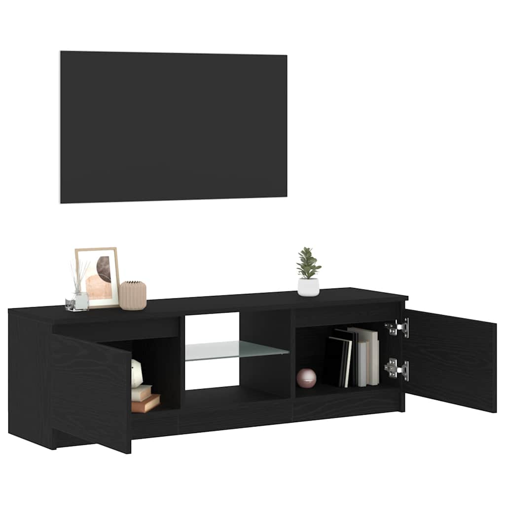 fekete tölgy szerelt fa TV-szekrény LED-ekkel 120x30x36 cm
